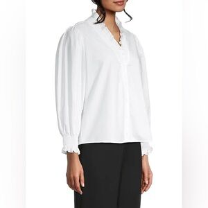 Harshman Blouse White Bonnie Shirt Cotton Poplin Ruffle Size XS Quiet Luxury